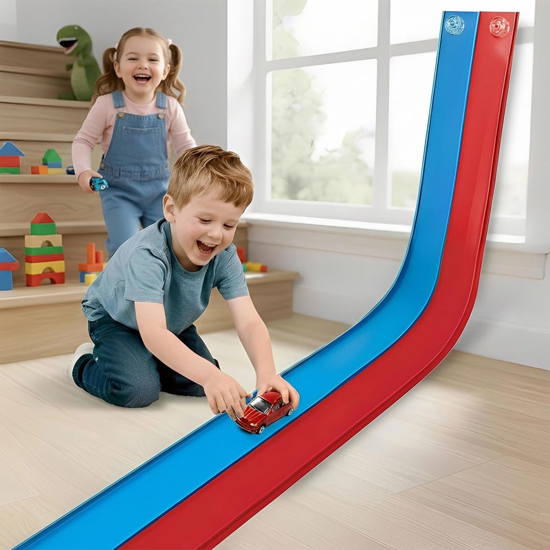 Yottix 15 Ft Flexible Race Track for Kids 3+, Certified Safe Flex Race Car Ramp with Two 1/64 Diecast Cars â€” Starter Set, Portable Roll-Up Racetrack with Strong Suction Cups, Great Gift for Boys Girls - Image 1