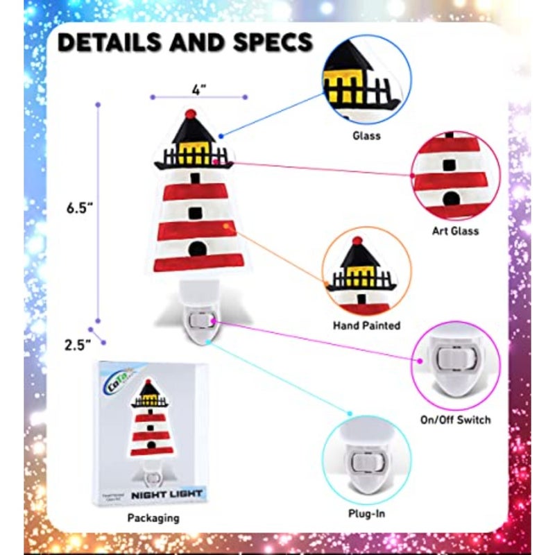 Lighthouse Plug in Glass Night Light Energy Efficient Nightlight Wall Decorative Manual On and Off Switch Incandescent Portable Lights for Stairways Bedroom Kitchen Hallways Bathroom - Image 2