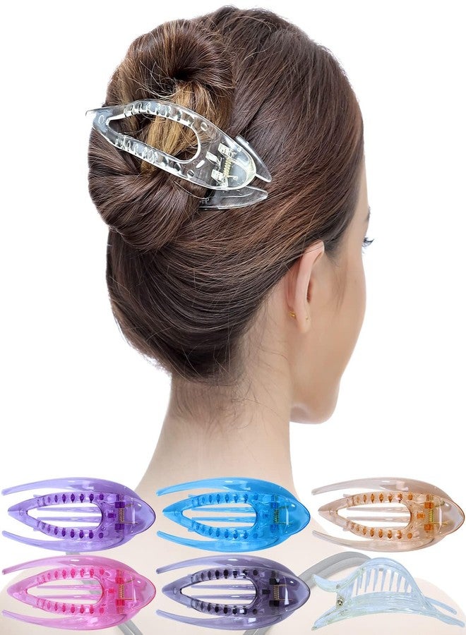 VORSET 2 Pcs French Concord Hair Clip Flat Curved Claw Clips Lay Down for Thin Hair Side Slide Volume Clips Women Strong Hold No Slip Grip, Small Transparent Multicolor - Image 1