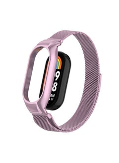 Replacement Strap For Xiaomi Mi Band 8 Integrated Metal Case + Milanese Magnetic Watch Band Rose Pink