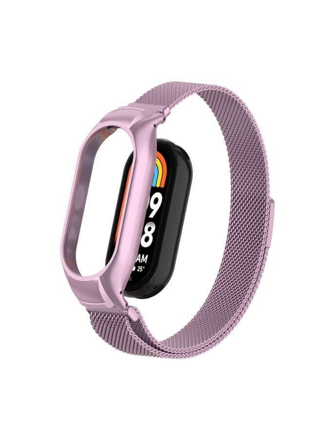 Generic - Replacement Strap For Xiaomi Mi Band 8 Integrated Metal Case + Milanese Magnetic Watch Band Rose Pink - Image 1