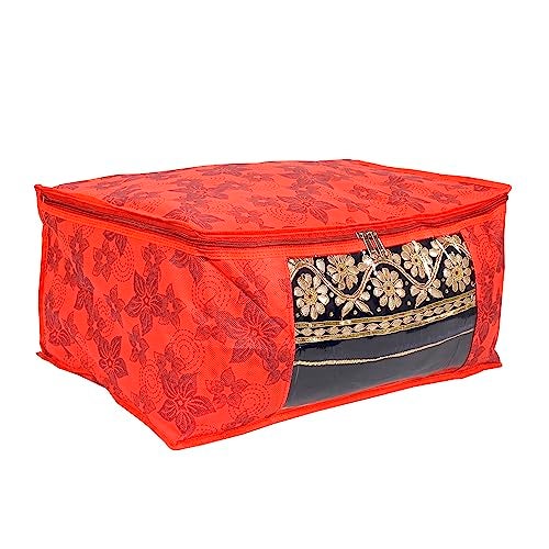 BB BACKBENCHERS Saree Cover/Bags/Organizer For Wardrobe - Foldable Saree Covers With Zip, Multipurpose Storage Bag For Suit, Lehanga, Dress Packing With Transparent Window, Pack of 6 (RED-FLOWER) - Image 5