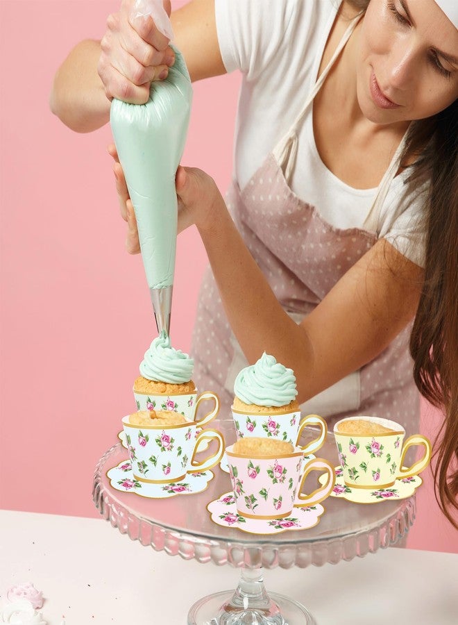 JarThenaAMCS 60 Sets Tea Party Cupcake Wrappers and Plates Vintage Floral Cupcake Liners with Handle Disposable Paper Plates for Wedding Birthday Spring Party Cake Decoration - Image 4