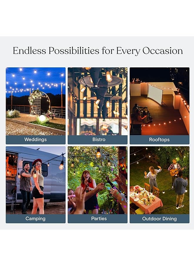 إيروريكس - أضواء خارجية تعمل بالطاقة الشمسية من Ambience Pro، أضواء فناء تجارية بمصابيح Edison بطول 27 قدمًا، أضواء سلسلة تعمل بالطاقة الشمسية مقاومة للكسر بقوة 1 وات، ضوء أبيض دافئ من LED - Image 1