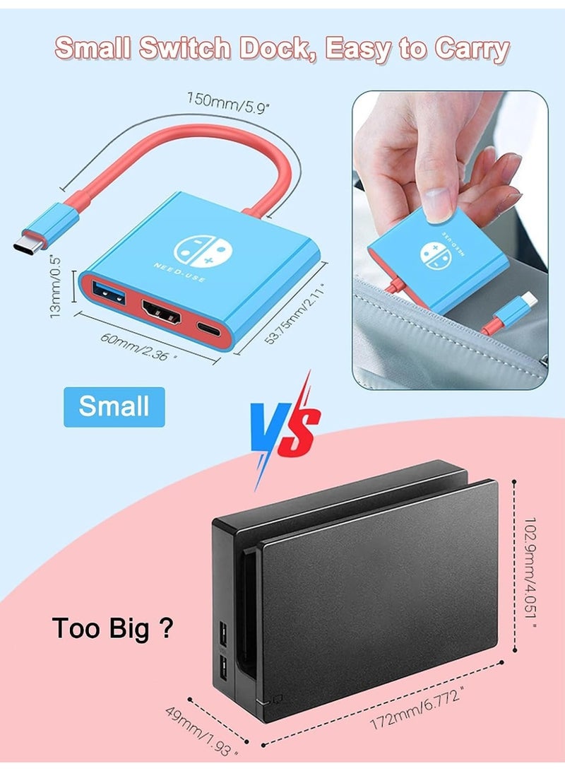 محول HDMI لقاعدة توصيل تلفزيون سويتش، متوافق مع نينتندو سويتش/ستيم ديك، محول تلفزيون نينتندو سويتش متوافق مع نينتندو سويتش/سويتش OLED، 4K 60 هرتز، قاعدة توصيل محمولة لنينتندو سويتش للسفر. - Image 3