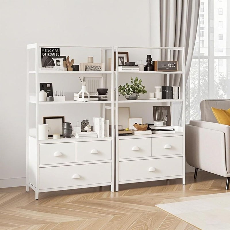 Bentifar 4-Tier Storage Drawer Shelf with 3 Fabric Drawers, Cabinet Shelves for Books, Photos, Decor, Metal Frame & Wooden Top, Chest of Drawers for Living Room, Office, Bedroom & Kitchen(White) - Image 3