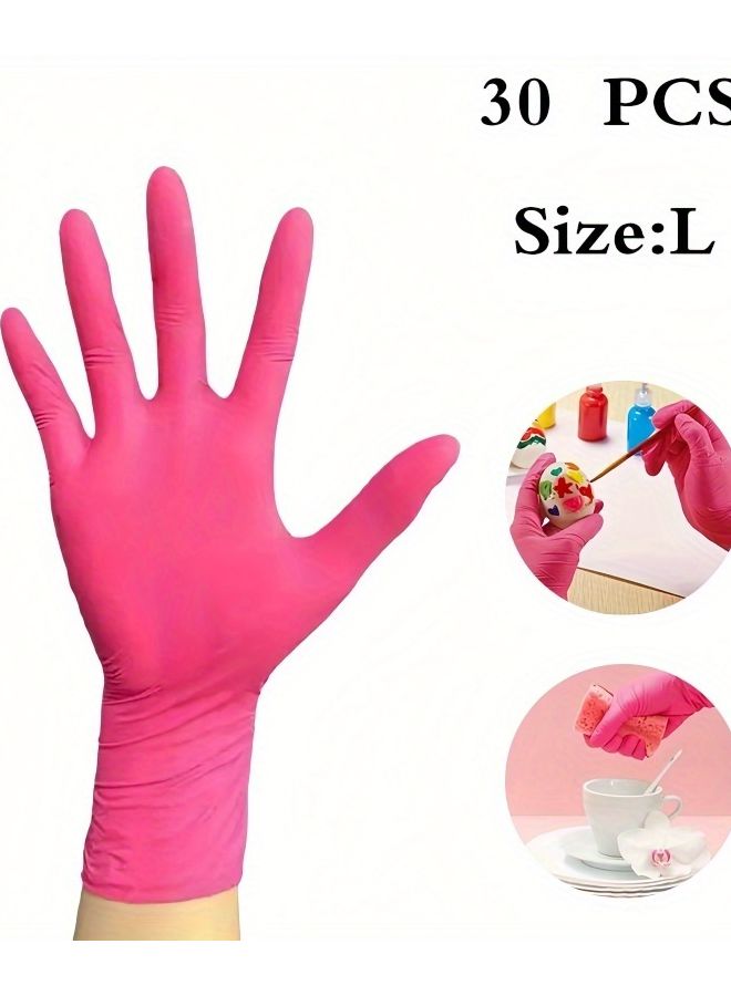 Rose Pink Disposable Nitrile Gloves 30pcs Size L Touchscreen Compatible Ambidextrous - Image 1