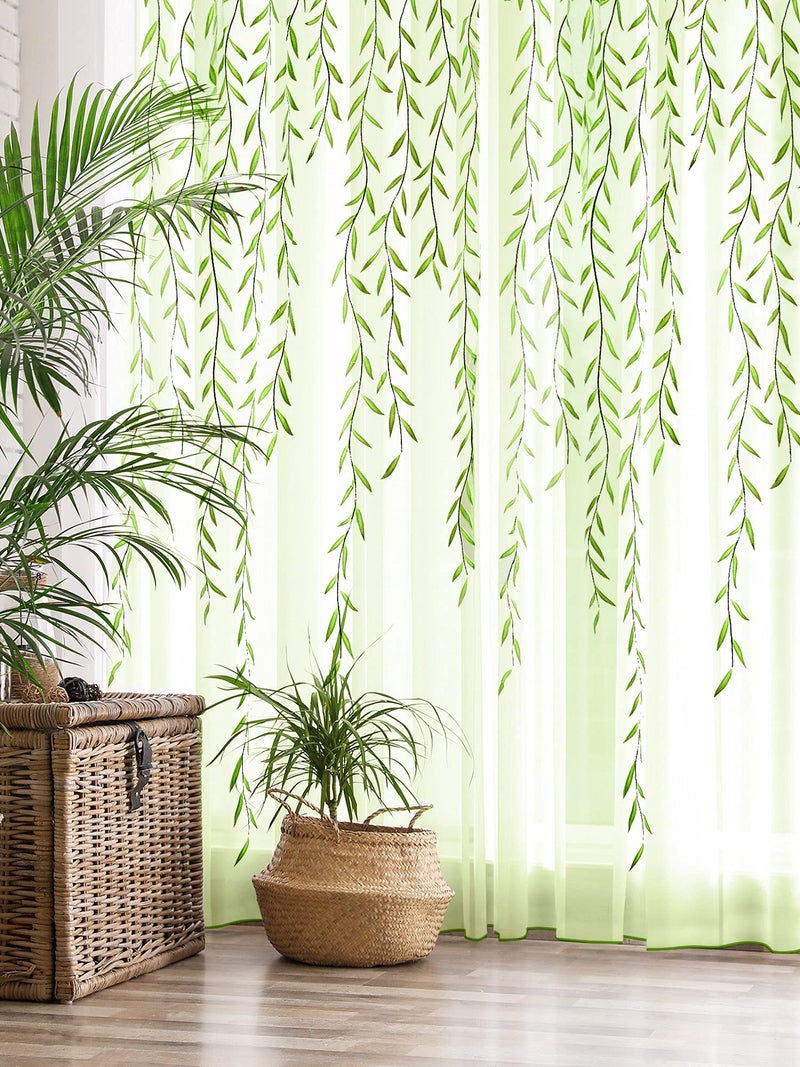 Breling Willow Voile Curtains Cute Green Sheers Leaf Tulle Vine Window Sheers Ivy Pretty Curtain for Living Room Bedroom Window Door Balcony4 Pieces394 x 1063 Inch