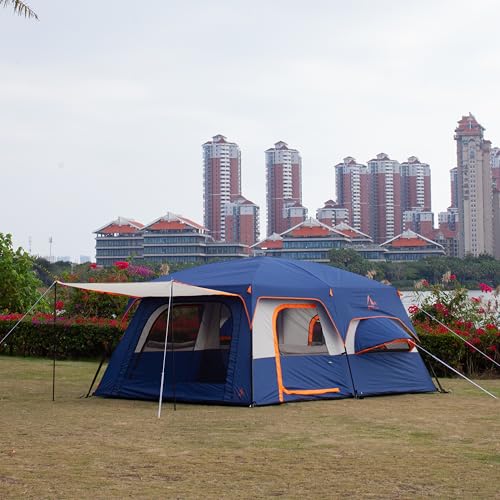 KTT Extra Large Tent 12 Person,Family Cabin Tents,2 Bay-Windows,2 Rooms and 3 Doors 3 Windows with Mesh,Waterproof,Straight Wall,Double Layer,Big Tent for Outdoor,Picnic,Camping(Dark Blue) - Image 2