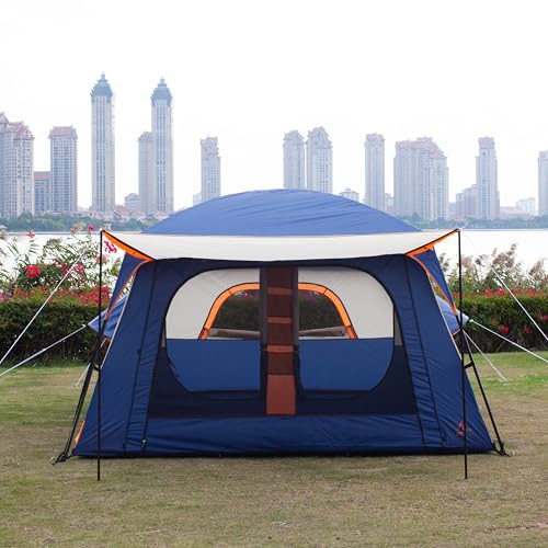 KTT Extra Large Tent 12 Person,Family Cabin Tents,2 Bay-Windows,2 Rooms and 3 Doors 3 Windows with Mesh,Waterproof,Straight Wall,Double Layer,Big Tent for Outdoor,Picnic,Camping(Dark Blue) - Image 4