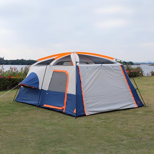 KTT Extra Large Tent 12 Person,Family Cabin Tents,2 Bay-Windows,2 Rooms and 3 Doors 3 Windows with Mesh,Waterproof,Straight Wall,Double Layer,Big Tent for Outdoor,Picnic,Camping(Dark Blue) - Image 5
