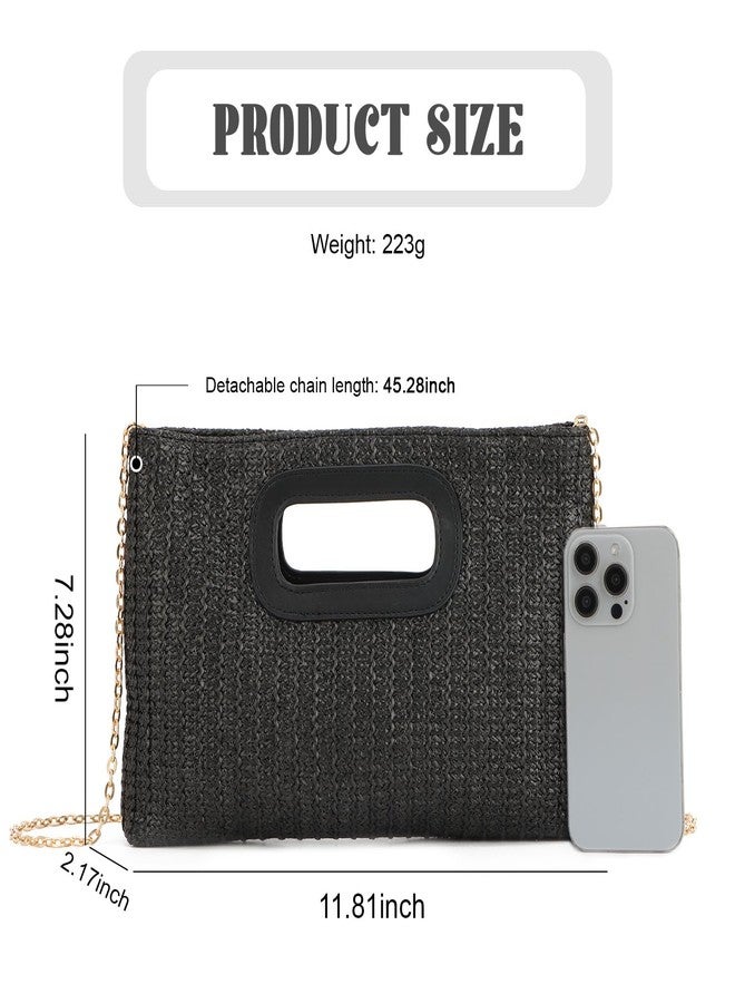 SUKUTU Straw Evening Bag Top Handle Clutch Handbag for Women Summer Beach Travel Crossbody Shoulder Bag with Chain - Image 4