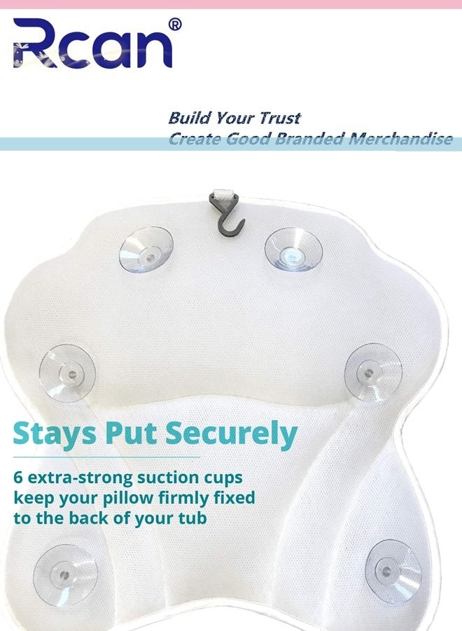 ركان وسادة حمام، وسائد حمام مريحة لدعم الظهر ومسند رأس مريح، وسادة حمام محمولة وقابلة للغسل، ملحقات حوض استحمام مع شبكة هوائية رباعية الأبعاد، وسادة حمام سميكة وناعمة، بيضاء - Image 4