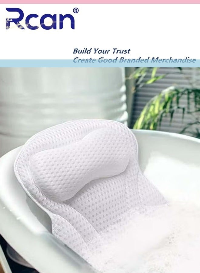 ركان وسادة حمام، وسائد حمام مريحة لدعم الظهر ومسند رأس مريح، وسادة حمام محمولة وقابلة للغسل، ملحقات حوض استحمام مع شبكة هوائية رباعية الأبعاد، وسادة حمام سميكة وناعمة، بيضاء - Image 1