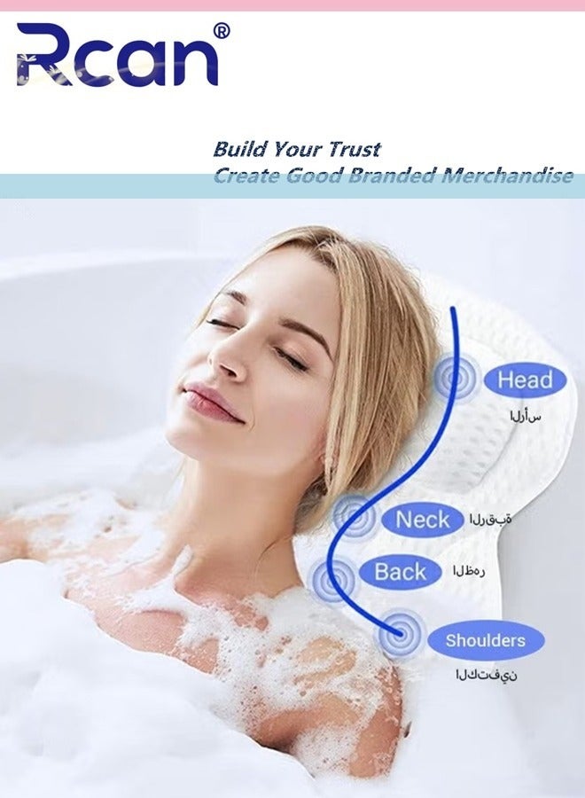 ركان وسادة حمام، وسائد حمام مريحة لدعم الظهر ومسند رأس مريح، وسادة حمام محمولة وقابلة للغسل، ملحقات حوض استحمام مع شبكة هوائية رباعية الأبعاد، وسادة حمام سميكة وناعمة، بيضاء - Image 2