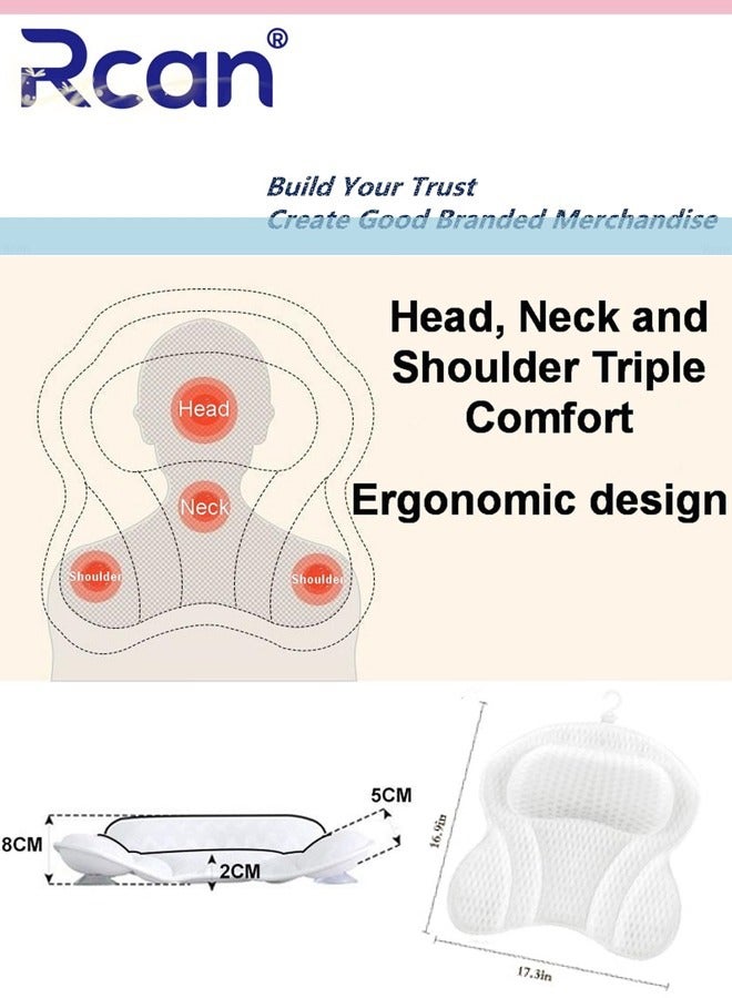ركان وسادة حمام، وسائد حمام مريحة لدعم الظهر ومسند رأس مريح، وسادة حمام محمولة وقابلة للغسل، ملحقات حوض استحمام مع شبكة هوائية رباعية الأبعاد، وسادة حمام سميكة وناعمة، بيضاء - Image 5