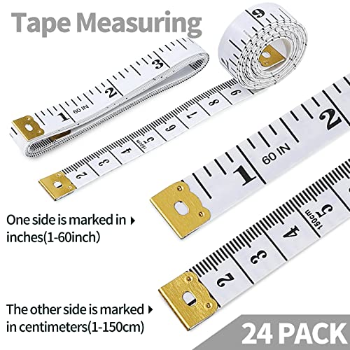 E ELAINFIA FF Elaine 24 Pcs Double-Scale 60-Inch/150cm Soft Tape Measure Ruler Bulk for Sewing Tailor Cloth Weight Loss Medical Body Measurement Sewing Supplies Knitting Projects - 6 Colors - Image 2