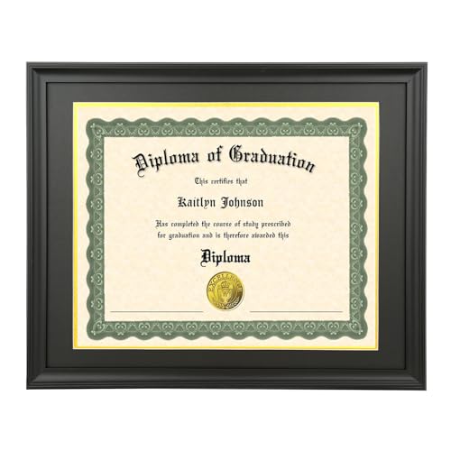 LTYHHK 12x16 Diploma Frame Solid Wood Black, Displays 12x16 Diplomas with Black Over Gold Mat or 16x20 Inch Without Mat, Suitable for Degree, Certificate (L23B1620BG1216) - Image 1