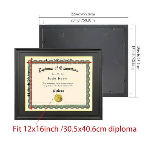 LTYHHK 12x16 Diploma Frame Solid Wood Black, Displays 12x16 Diplomas with Black Over Gold Mat or 16x20 Inch Without Mat, Suitable for Degree, Certificate (L23B1620BG1216) - Image 2
