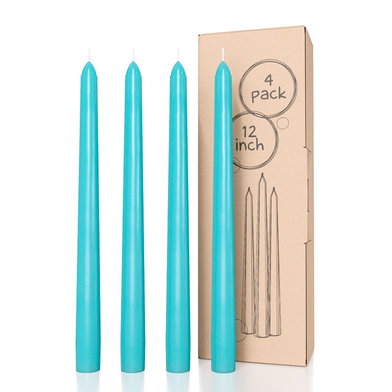 CANDWAX 12 inch Taper Candles  Set of 4  Dripless and Smokeless  Unscented  Slow Burning  Turquoise