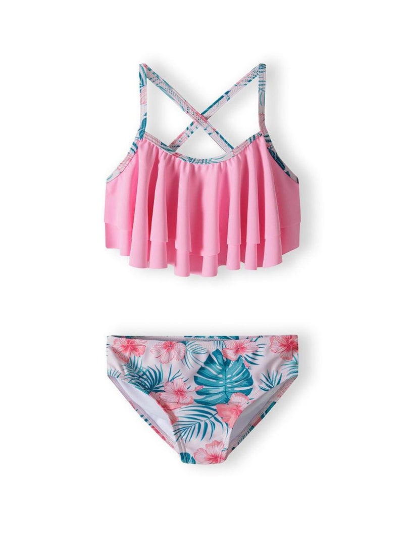 MINOTI Girls' Tropical Ruffle Bikini Set – Pink Flounce Top & Floral Bottoms  - Image 1