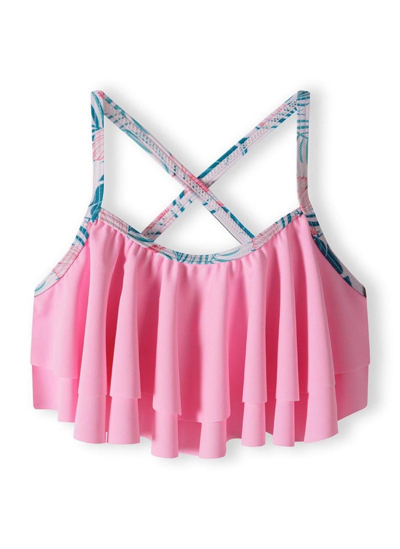 MINOTI Girls' Tropical Ruffle Bikini Set – Pink Flounce Top & Floral Bottoms  - Image 3