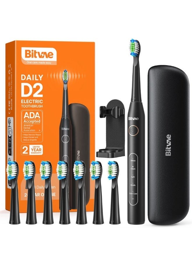 Bitvae D2 Sonic Electric Toothbrush for Adults | Automatic Toothbrush Electric | 5 Cleaning Modes | 8 Toothbrush Heads | Travel Toothbrush with Case | Electric Brush for Deep Cleaning & UV Toothbrush Sanitizer with Holder | Electric & Manual Toothbrush UV-C Sterilizer | Wall-Mounted Rechargeable Toothbrush Cleaner with Air-Drying System | LED Display | Travel-Friendly USB-C Hygiene Case Bundle - Image 2
