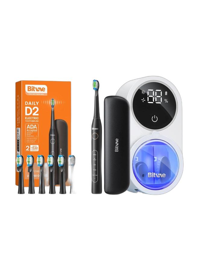 Bitvae D2 Sonic Electric Toothbrush for Adults | Automatic Toothbrush Electric | 5 Cleaning Modes | 8 Toothbrush Heads | Travel Toothbrush with Case | Electric Brush for Deep Cleaning & UV Toothbrush Sanitizer with Holder | Electric & Manual Toothbrush UV-C Sterilizer | Wall-Mounted Rechargeable Toothbrush Cleaner with Air-Drying System | LED Display | Travel-Friendly USB-C Hygiene Case Bundle - Image 1