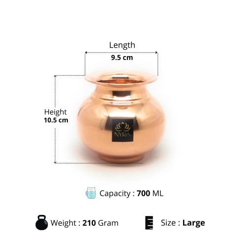 Nyra® Pure Copper Tamba Lota/Kalash Heavy Water Storage/Puja Purpose/Drinking Purpose/Copper lota/Pooja Essentials/Modern Design - Rounded and Curved Glossy Finish (Large - 700 ML) - Image 5