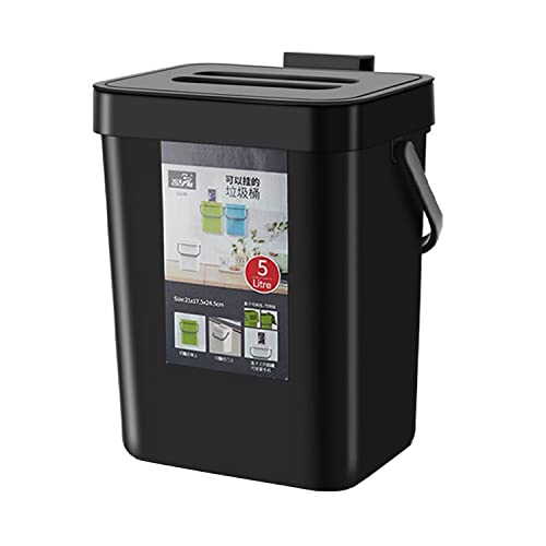 Newraturner Small Trash Can with Lid Mini Kitchen Hanging Trash Can Tightly Sealed Odor Free, Small Countertop Compost Bin for Scraps from Daily Cooking, Mountable Trash Bin for Kitchen Counter, 5L/1.3 Black - Image 1