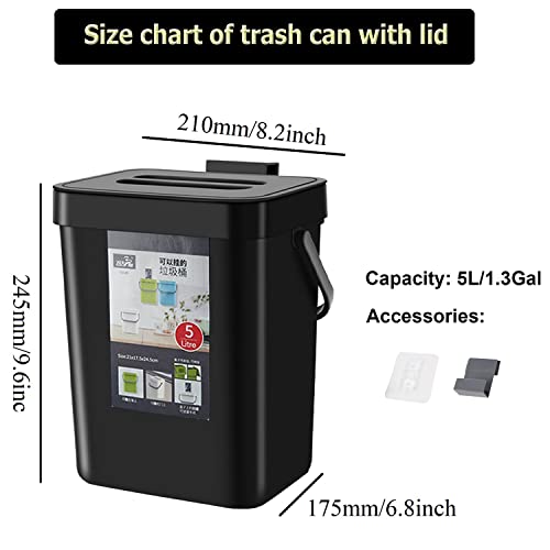 Newraturner Small Trash Can with Lid Mini Kitchen Hanging Trash Can Tightly Sealed Odor Free, Small Countertop Compost Bin for Scraps from Daily Cooking, Mountable Trash Bin for Kitchen Counter, 5L/1.3 Black - Image 4