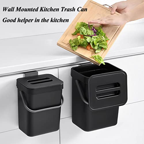 Newraturner Small Trash Can with Lid Mini Kitchen Hanging Trash Can Tightly Sealed Odor Free, Small Countertop Compost Bin for Scraps from Daily Cooking, Mountable Trash Bin for Kitchen Counter, 5L/1.3 Black - Image 2