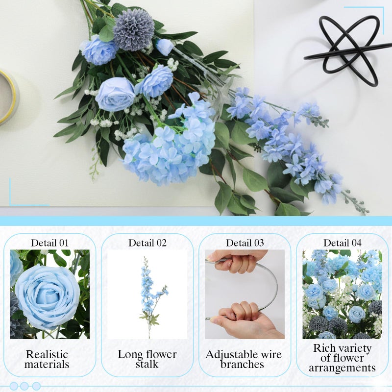 Suncalla 36 Pcs Blue Artificial Flowers Bouquet Set 8 Kind Faux Delphinium Rose Peony Chrysanthemum Hydrangea Baby's Breath Florals with Greenery Long Stem for Wedding Table Centerpiece Vase Decor - Image 3