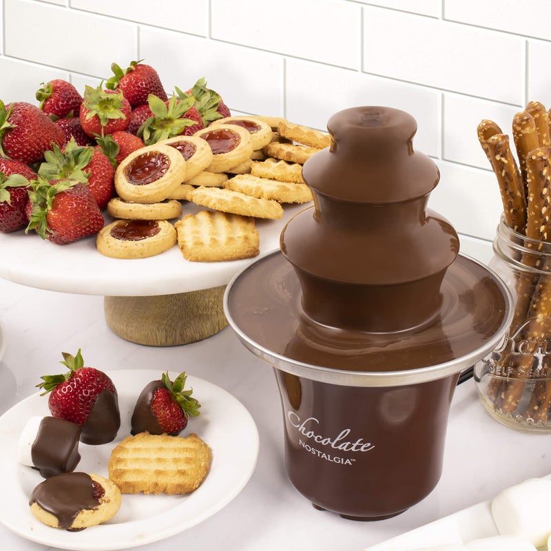 Nostalgia 3 Tier Electric Chocolate Fondue Fountain Machine for Parties - Melts Cheese, Queso, Candy, and Liqueur - Dip Strawberries, Apple Wedges, Vegetables, and More - 8-Ounce - Brown - Image 3