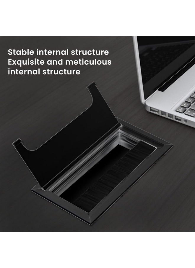 Zibuyu ZIBUYU® Rectangular Wire Cable Hole Cover Aluminum Alloy Office Table Hole Cover with Dust-Proof Brush Grommet Hole Cover Cable Organizer for Office Desk Wire Organizer for Table, (80x160mm) - Black  - Image 4