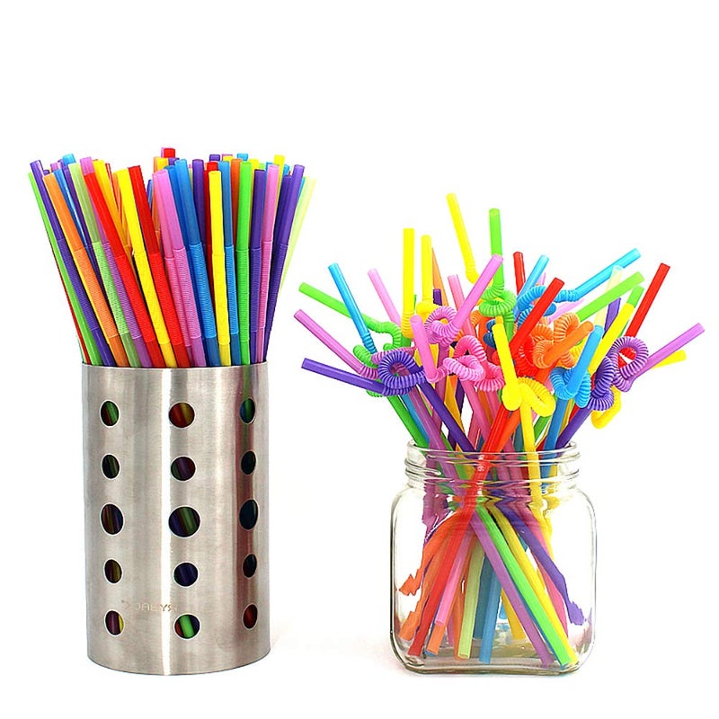 ALINK 100pcs Assorted Colored Plastic Disposable Drinking Straws  10.2 inch Long Bendy Party Straws - Image 3