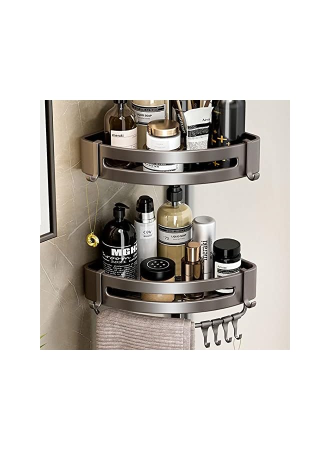 IAF Shower Caddy for Shower Wall, Non Drilling Corner Self-Adhesive Bathroom Shelves Accessories Organizer, Rust Free Shelves for Kitchen with Towel Hanging Hooks (2Pcs, Grey with Bar) - Image 3