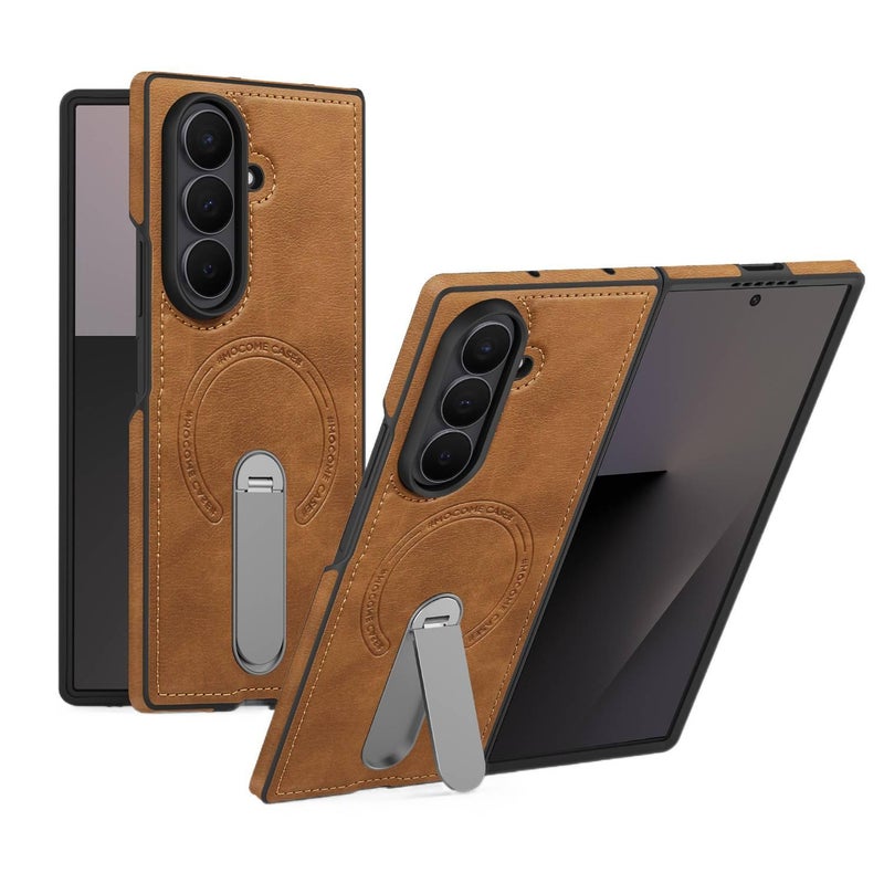 MagSafe Case TPU Protective + PC for Samsung Galaxy Z Fold 6 and Kickstand in Brown for Daily Carry - Image 1