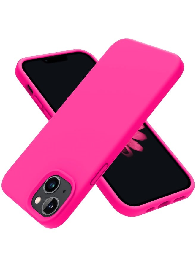 Compatible with iPhone 13/14 Case 6.1 Inch Slim Liquid Silicone 4 Layers Soft Gel Rubber Shockproof Protective Phone Case with Anti Scratch Microfiber Lining (Neon Pink) - Image 1