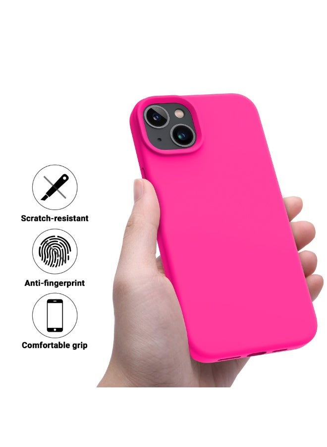 Compatible with iPhone 13/14 Case 6.1 Inch Slim Liquid Silicone 4 Layers Soft Gel Rubber Shockproof Protective Phone Case with Anti Scratch Microfiber Lining (Neon Pink) - Image 4