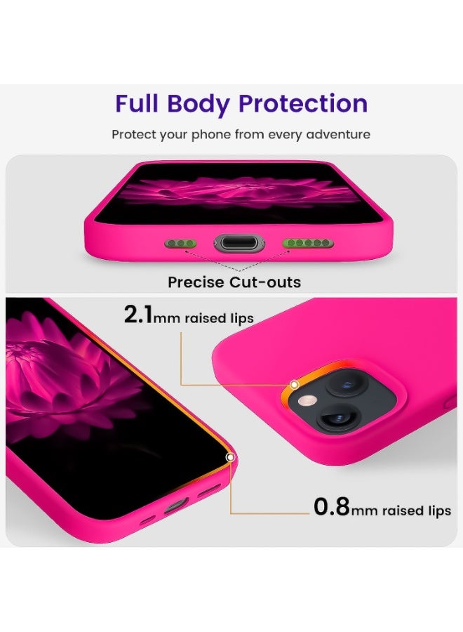 Compatible with iPhone 13/14 Case 6.1 Inch Slim Liquid Silicone 4 Layers Soft Gel Rubber Shockproof Protective Phone Case with Anti Scratch Microfiber Lining (Neon Pink) - Image 3