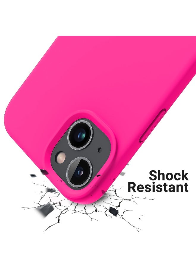 Compatible with iPhone 13/14 Case 6.1 Inch Slim Liquid Silicone 4 Layers Soft Gel Rubber Shockproof Protective Phone Case with Anti Scratch Microfiber Lining (Neon Pink) - Image 2