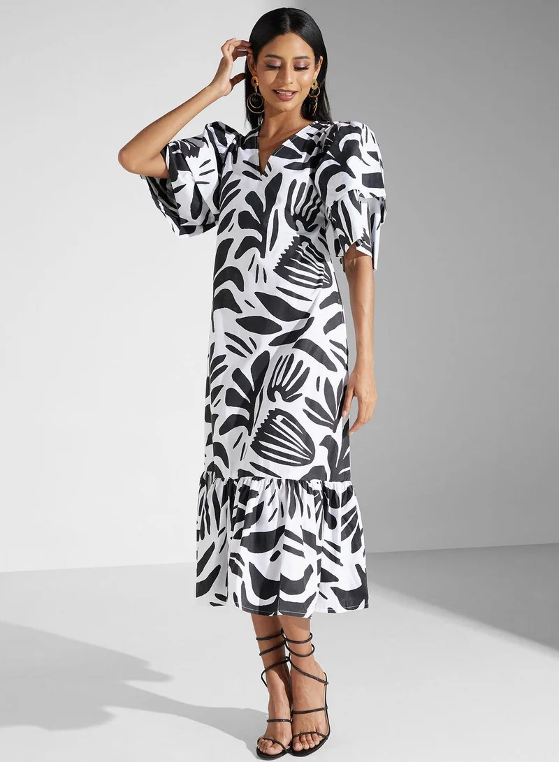 SINOIR Abstract Print Midi Dress