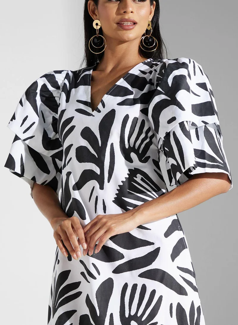 SINOIR Abstract Print Midi Dress