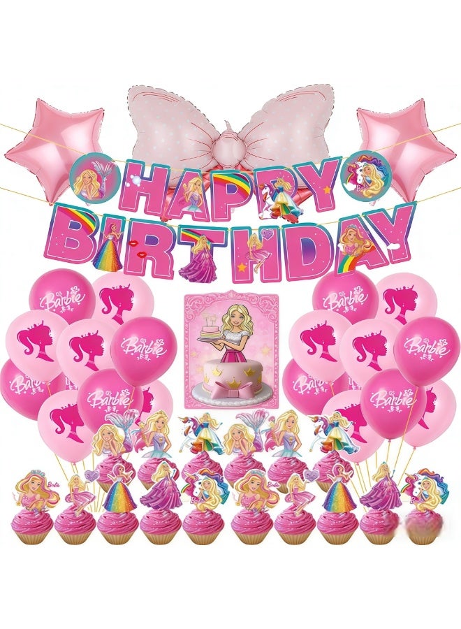 Party Barbie-themed party favors, balloon set, pink girl's birthday banner, cake topper, party decorations - Image 2