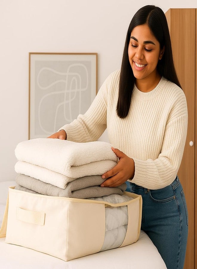 Kottify XL Canvas Storage Bags with zipper, 4 handles & window, size 25x19x9 inches. Ideal for blankets, sarees, lehengas & more. Pack of 2 for organized wardrobes. - Image 2