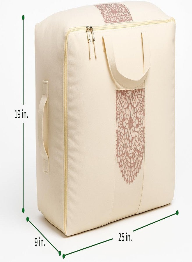 Kottify XL Canvas Storage Bags with zipper, 4 handles & window, size 25x19x9 inches. Ideal for blankets, sarees, lehengas & more. Pack of 2 for organized wardrobes. - Image 3