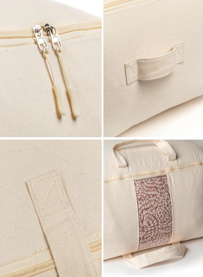 Kottify XL Canvas Storage Bags with zipper, 4 handles & window, size 25x19x9 inches. Ideal for blankets, sarees, lehengas & more. Pack of 2 for organized wardrobes. - Image 4