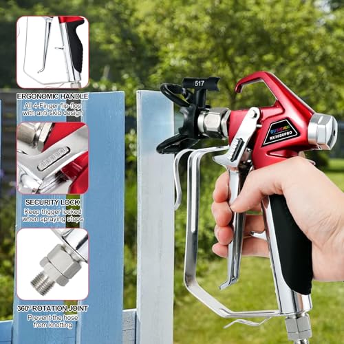 DUSICHIN Airless Paint Primer Spray Gun High Pressure 3600 PSI Reversible 517 Nozzle Tip Guard Swivel Joint with 10 inches Extension Pole for Titan Graco Airless Paint Sprayers Aftermarket DUS3600 - Image 3