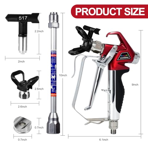 DUSICHIN Airless Paint Primer Spray Gun High Pressure 3600 PSI Reversible 517 Nozzle Tip Guard Swivel Joint with 10 inches Extension Pole for Titan Graco Airless Paint Sprayers Aftermarket DUS3600 - Image 2